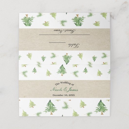 Waterverf Pine Trees Winter Trouwtafel Zitplaats Plaatskaartje (Buitenkant ongevouwen)