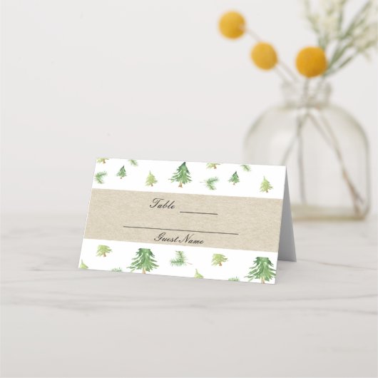 Waterverf Pine Trees Winter Trouwtafel Zitplaats Plaatskaartje (Achterkant)