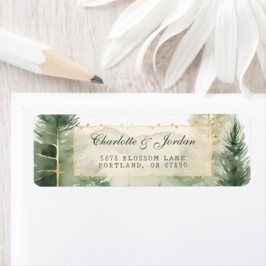 Waterverf Pine Trees Woodland Retouradres Etiket (Insitu)