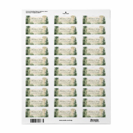 Waterverf Pine Trees Woodland Retouradres Etiket (Full Sheet)