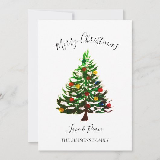 Waterverf Pine Vrolijke Kerstboom Feestdagenkaart (Voorkant)