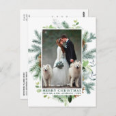 Waterverf Pine Weddenschap Foto met groen kerstfee Briefkaart (Voorkant / Achterkant)