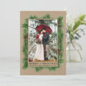 Waterverf Pine Wedding Foto Kraft Green Feestdagenkaart (Staand voorkant)