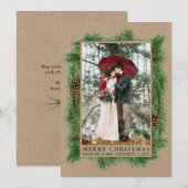 Waterverf Pine Wedding Foto Kraft Green Feestdagenkaart (Voorkant / Achterkant)