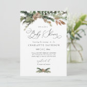 Waterverf Pine Winter Greenery Rustic Baby shower Kaart (Staand voorkant)