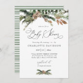 Waterverf Pine Winter Greenery Rustic Baby shower Kaart (Voorkant / Achterkant)