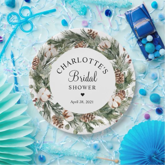 Waterverf Pine & Winter Greenery Vrijgezellenfeest Papieren Bordje (Feest)