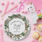 Waterverf Pine & Winter Greenery Vrijgezellenfeest Papieren Bordje (Feest)