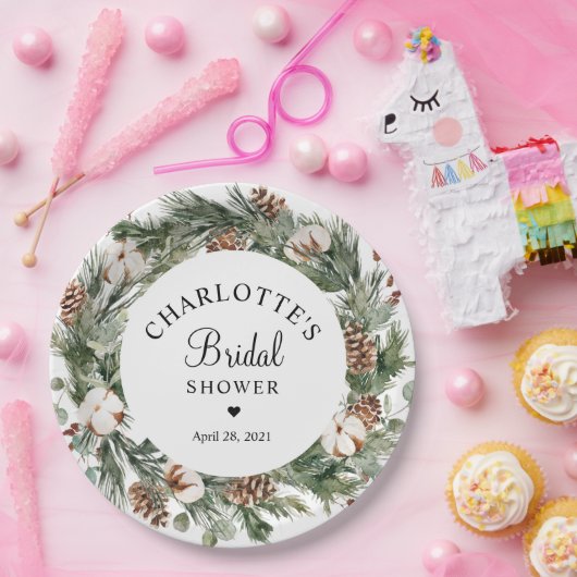 Waterverf Pine & Winter Greenery Vrijgezellenfeest Papieren Bordje (Feest)