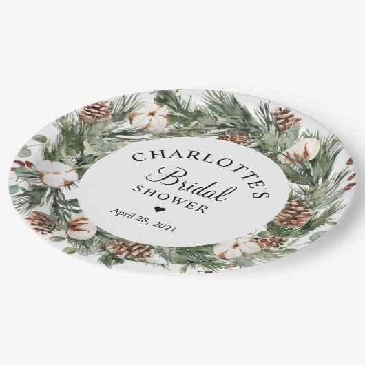 Waterverf Pine & Winter Greenery Vrijgezellenfeest Papieren Bordje (Gekanteld)