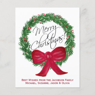 Waterverf Pine WreatBUDGET kerstfotokaart