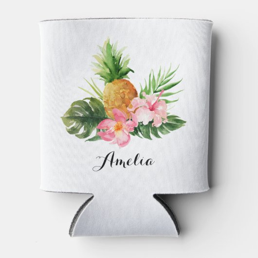 Waterverf Pineappel en Hibiscus Tropical Summer Blikjeskoeler (Voorkant)