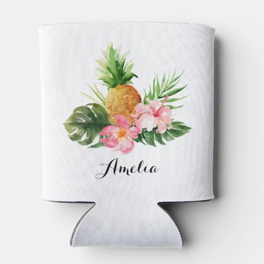 Waterverf Pineappel en Hibiscus Tropical Summer Blikjeskoeler (Achterkant)