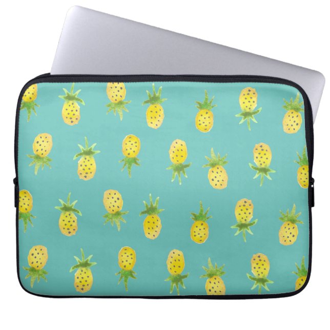 Waterverf Pineappelpatroon 13-inch laptophoes Laptop Sleeve (Voorkant)