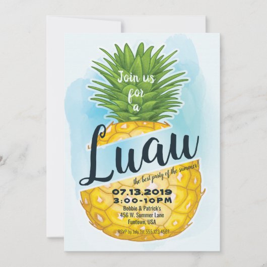 Waterverf Pineapple Luau Summer Party Kaart (Voorkant)
