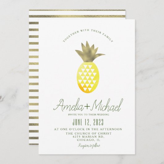 Waterverf Pineapple Pina Tropic Faux Folie Wedding Kaart (Voorkant / Achterkant)