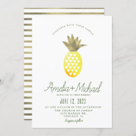 Waterverf Pineapple Pina Tropic Faux Folie Wedding Kaart
