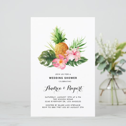 Waterverf Pineapple Tropical Wedding Shower (Staand voorkant)