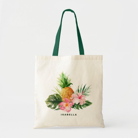 Waterverf Pineapple Tropische Aangepaste Canvas ta Tote Bag (Voorkant)