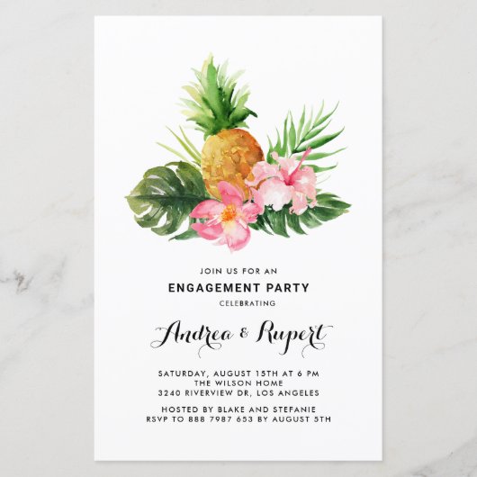 Waterverf Pineapple Tropische Engagement Party (Voorkant)