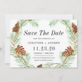 Waterverf Pinecone Elegant Eenvoudige Winter Save The Date (Voorkant)