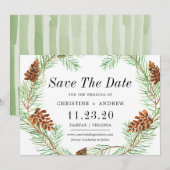 Waterverf Pinecone Elegant Eenvoudige Winter Save The Date (Voorkant / Achterkant)