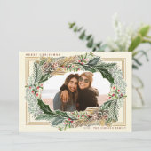 Waterverf Pinecone Ivory Holiday Foto Feestdagenkaart (Staand voorkant)