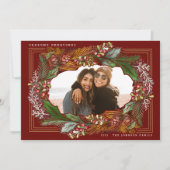 Waterverf Pinecone Red Lijst Holiday Foto Feestdagenkaart (Voorkant)