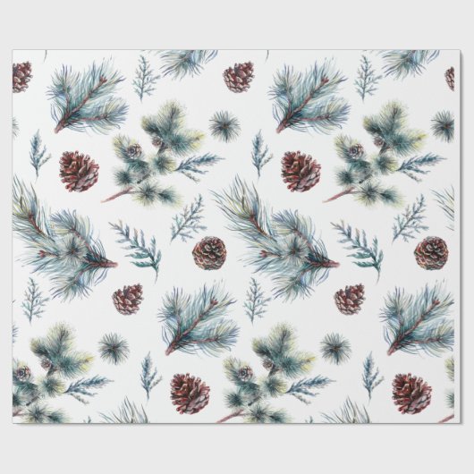 Waterverf Pinecone Sprigs Kerstmis Cadeaupapier (Vlak)
