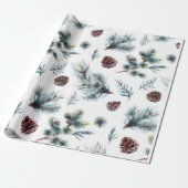 Waterverf Pinecone Sprigs Kerstmis Cadeaupapier (Uitgerold)