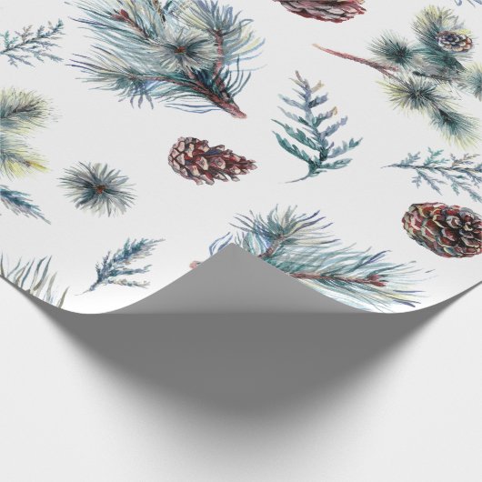 Waterverf Pinecone Sprigs Kerstmis Cadeaupapier (Hoek)