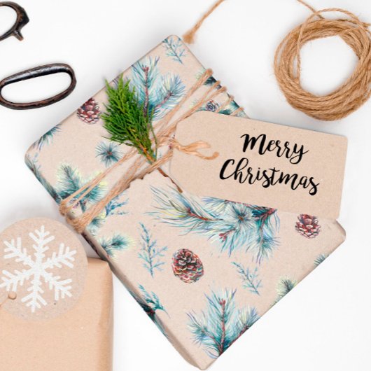 Waterverf Pinecone Sprigs Kraft Kerstmis Cadeaupapier