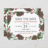 Waterverf Pinecone | Vakantiedag: datum opslaan Aankondigingskaart (Voorkant / Achterkant)