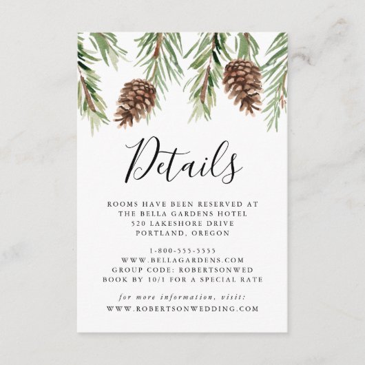 Waterverf Pinecone Wedding Details Informatiekaartje (Voorkant)