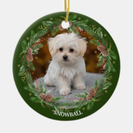 Waterverf Pinecone Wreath Pet Foto Keramisch Ornament