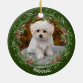 Waterverf Pinecone Wreath Pet Foto Keramisch Ornament (Achterkant)