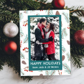 Waterverf Pinecones Bessen CUSTOM FOTO Feestdagenkaart