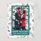 Waterverf Pinecones Bessen CUSTOM FOTO Feestdagenkaart (Voorkant)