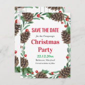 Waterverf Pinecones Bewaar de datum Kerstfeest Aankondigingskaart (Voorkant / Achterkant)