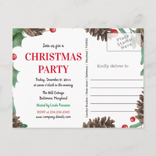 Waterverf Pinecones Bewaar de datum Kerstfeest Aankondigingskaart (Achterkant)