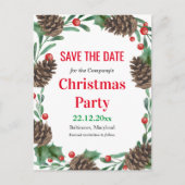 Waterverf Pinecones Bewaar de datum Kerstfeest Aankondigingskaart (Voorkant)