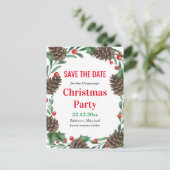 Waterverf Pinecones Bewaar de datum Kerstfeest Aankondigingskaart (Staand voorkant)