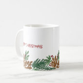 Waterverf Pinecones Border Merry Kerstmis Koffiemok (Voorkant links)