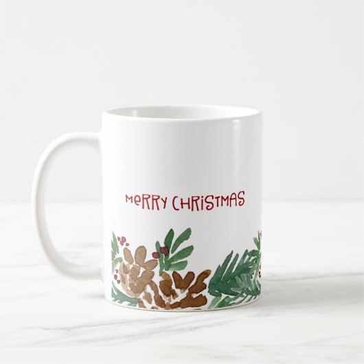 Waterverf Pinecones Border Merry Kerstmis Koffiemok (Links)