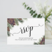 Waterverf Pinecones en Greenery Rustic Wedding RSVP Kaartje (Staand voorkant)