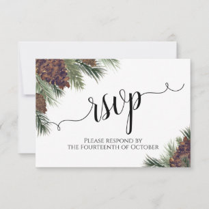 Waterverf Pinecones en Greenery Rustic Wedding RSVP Kaartje