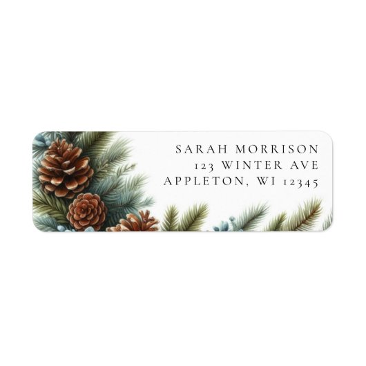 Waterverf Pinecones en Spruce Holiday Etiket (Voorkant)