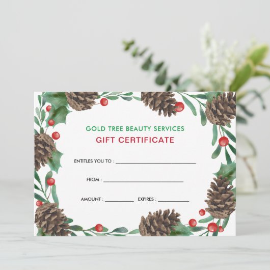 Waterverf Pinecones Holiday | Cadeaubon (Staand voorkant)