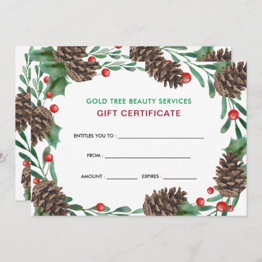 Waterverf Pinecones Holiday | Cadeaubon (Voorkant / Achterkant)