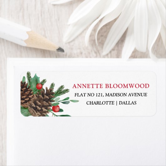 Waterverf Pinecones Holly Leaves Holiday Etiket (Insitu)